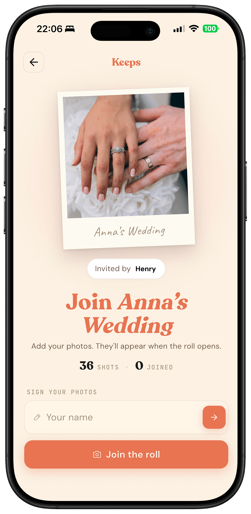 Kinto Create Event screen